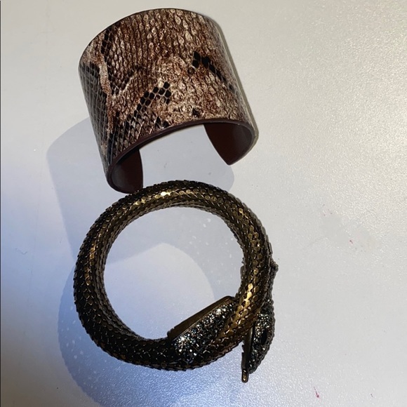 Bracelet Metal snake leather cuff lot of two - Picture 1 of 11